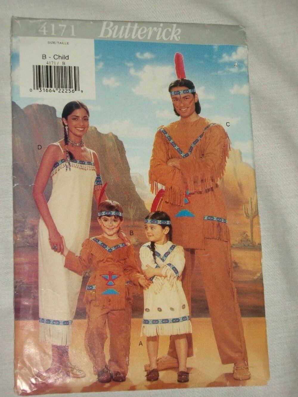 Butterick Halloween Costume Pattern 4171 Childs 2 3-4 5-6 6X Native Indian Sew